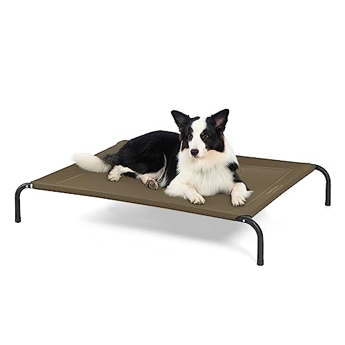 Bedsure Large Elevated Cooling Outdoor Dog Bed - Raised Dog Cots Beds for Large Dogs, Portable Indoor & Outdoor Pet Hammock Bed with Skid-Resistant Feet, Frame with Breathable Mesh, Brown, 49 inches
