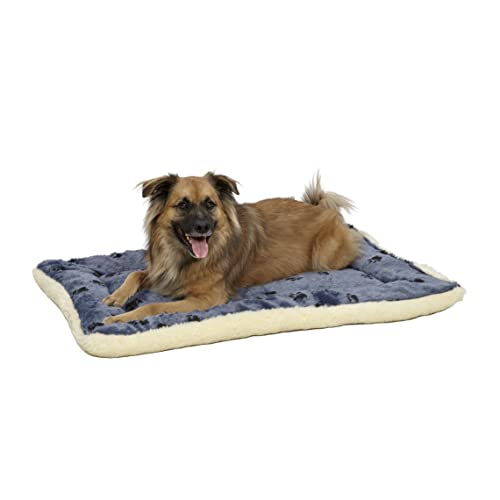 MidWest Homes for Pets Reversible Paw Print Pet Bed in Blue / White, Dog Bed Measures 35L x 21.5W x 3.5H for Intermediate Size Dogs, Machine Wash
