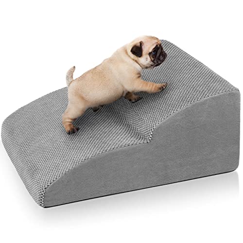 Spacnom Sturdy Dog Stairs and Ramp for Bed or Couches, 2 Steps Pet Ramp for Small Dogs & Cats, High Density Foam Non-Slip Doggy Steps Help Older or Joint Pain Dogs Easy to Climb on Sofa Safely(Grey)