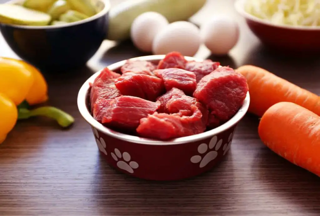 Various homemade dog food ingredients.